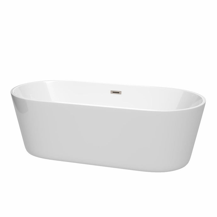 Wyndham Collection Bathtub Wyndham Collection WCOBT101271BNTRIM Carissa 71 Inch Freestanding Bathtub in White with Brushed Nickel Drain and Overflow Trim