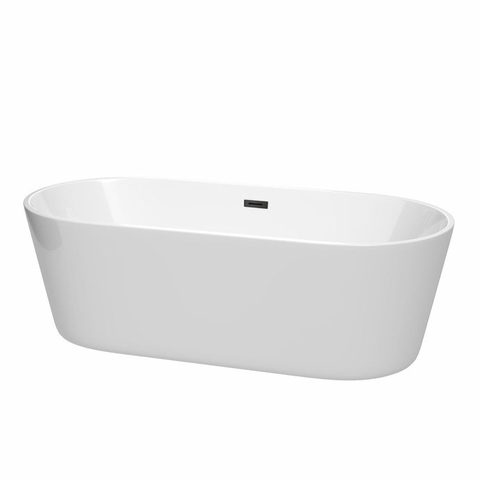 Wyndham Collection Bathtub Wyndham Collection WCOBT101271MBTRIM Carissa 71 Inch Freestanding Bathtub in White with Matte Black Drain and Overflow Trim