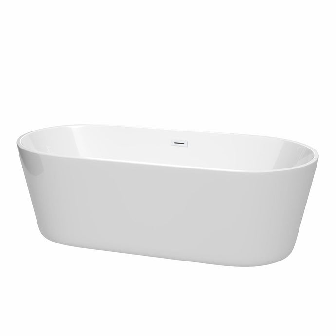 Wyndham Collection Bathtub Wyndham Collection WCOBT101271SWTRIM Carissa 71 Inch Freestanding Bathtub in White with Shiny White Drain and Overflow Trim