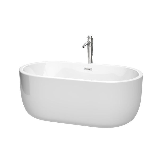Wyndham Collection Bathtub Wyndham Collection WCOBT101360ATP11PC Juliette 60 Inch Freestanding Bathtub in White with Floor Mounted Faucet, Drain and Overflow Trim in Polished Chrome