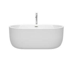Wyndham Collection Bathtub Wyndham Collection WCOBT101360ATP11PC Juliette 60 Inch Freestanding Bathtub in White with Floor Mounted Faucet, Drain and Overflow Trim in Polished Chrome