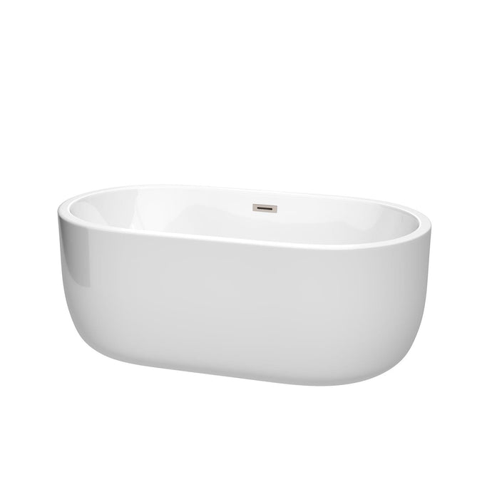 Wyndham Collection Bathtub Wyndham Collection WCOBT101360BNTRIM Juliette 60 Inch Freestanding Bathtub in White with Brushed Nickel Drain and Overflow Trim