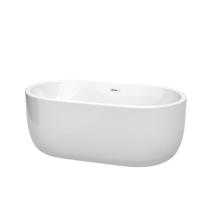 Wyndham Collection Bathtub Wyndham Collection WCOBT101360SWTRIM Juliette 60 Inch Freestanding Bathtub in White with Shiny White Drain and Overflow Trim