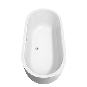 Wyndham Collection Bathtub Wyndham Collection WCOBT101367ATP11BN Juliette 67 Inch Freestanding Bathtub in White with Floor Mounted Faucet, Drain and Overflow Trim in Brushed Nickel
