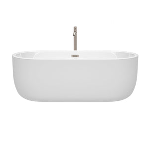 Wyndham Collection Bathtub Wyndham Collection WCOBT101367ATP11BN Juliette 67 Inch Freestanding Bathtub in White with Floor Mounted Faucet, Drain and Overflow Trim in Brushed Nickel