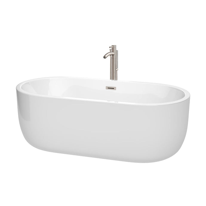 Wyndham Collection Bathtub Wyndham Collection WCOBT101367ATP11BN Juliette 67 Inch Freestanding Bathtub in White with Floor Mounted Faucet, Drain and Overflow Trim in Brushed Nickel