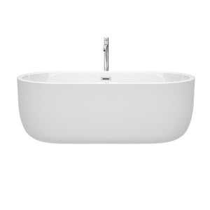 Wyndham Collection Bathtub Wyndham Collection WCOBT101367ATP11PC Juliette 67 Inch Freestanding Bathtub in White with Floor Mounted Faucet, Drain and Overflow Trim in Polished Chrome
