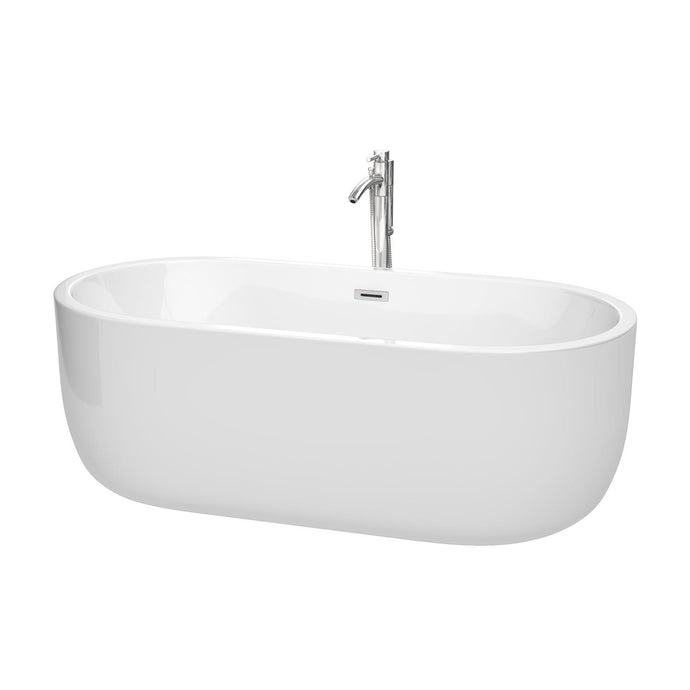 Wyndham Collection Bathtub Wyndham Collection WCOBT101367ATP11PC Juliette 67 Inch Freestanding Bathtub in White with Floor Mounted Faucet, Drain and Overflow Trim in Polished Chrome