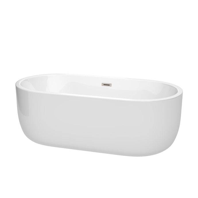 Wyndham Collection Bathtub Wyndham Collection WCOBT101367BNTRIM Juliette 67 Inch Freestanding Bathtub in White with Brushed Nickel Drain and Overflow Trim