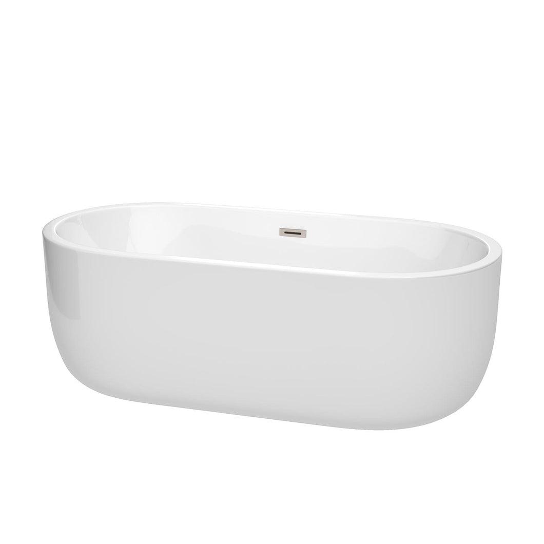 Wyndham Collection Bathtub Wyndham Collection WCOBT101367BNTRIM Juliette 67 Inch Freestanding Bathtub in White with Brushed Nickel Drain and Overflow Trim