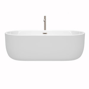 Wyndham Collection Bathtub Wyndham Collection WCOBT101371ATP11BN Juliette 71 Inch Freestanding Bathtub in White with Floor Mounted Faucet, Drain and Overflow Trim in Brushed Nickel