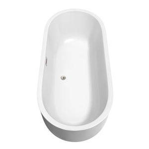 Wyndham Collection Bathtub Wyndham Collection WCOBT101371ATP11BN Juliette 71 Inch Freestanding Bathtub in White with Floor Mounted Faucet, Drain and Overflow Trim in Brushed Nickel