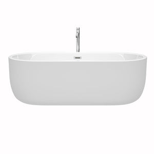 Wyndham Collection Bathtub Wyndham Collection WCOBT101371ATP11PC Juliette 71 Inch Freestanding Bathtub in White with Floor Mounted Faucet, Drain and Overflow Trim in Polished Chrome