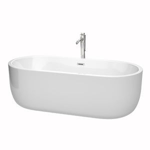 Wyndham Collection Bathtub Wyndham Collection WCOBT101371ATP11PC Juliette 71 Inch Freestanding Bathtub in White with Floor Mounted Faucet, Drain and Overflow Trim in Polished Chrome