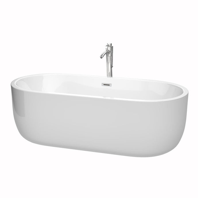 Wyndham Collection Bathtub Wyndham Collection WCOBT101371ATP11PC Juliette 71 Inch Freestanding Bathtub in White with Floor Mounted Faucet, Drain and Overflow Trim in Polished Chrome