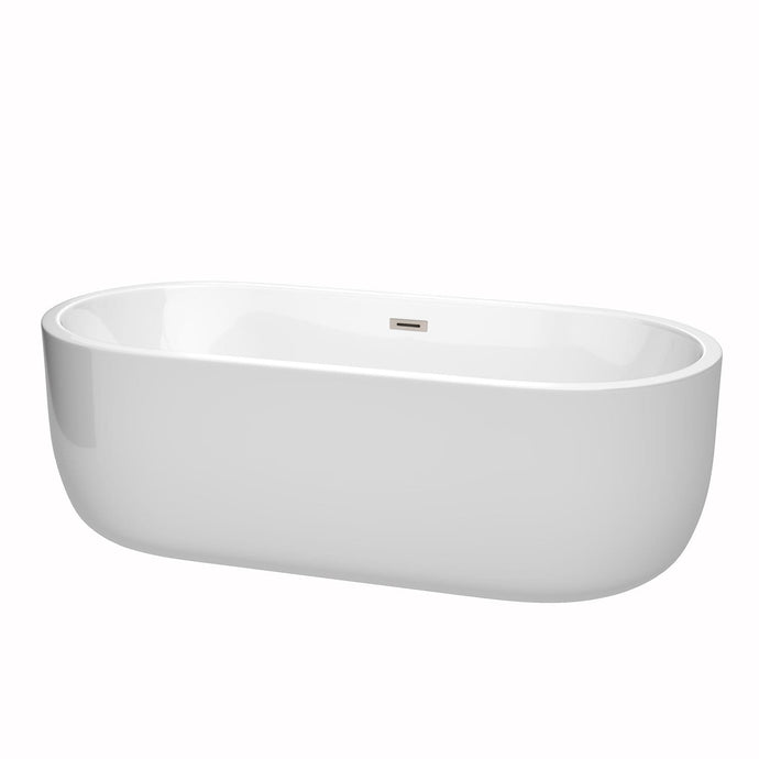 Wyndham Collection Bathtub Wyndham Collection WCOBT101371BNTRIM Juliette 71 Inch Freestanding Bathtub in White with Brushed Nickel Drain and Overflow Trim