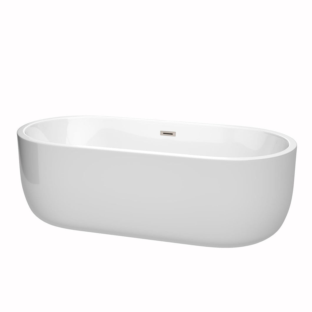 Wyndham Collection Bathtub Wyndham Collection WCOBT101371BNTRIM Juliette 71 Inch Freestanding Bathtub in White with Brushed Nickel Drain and Overflow Trim