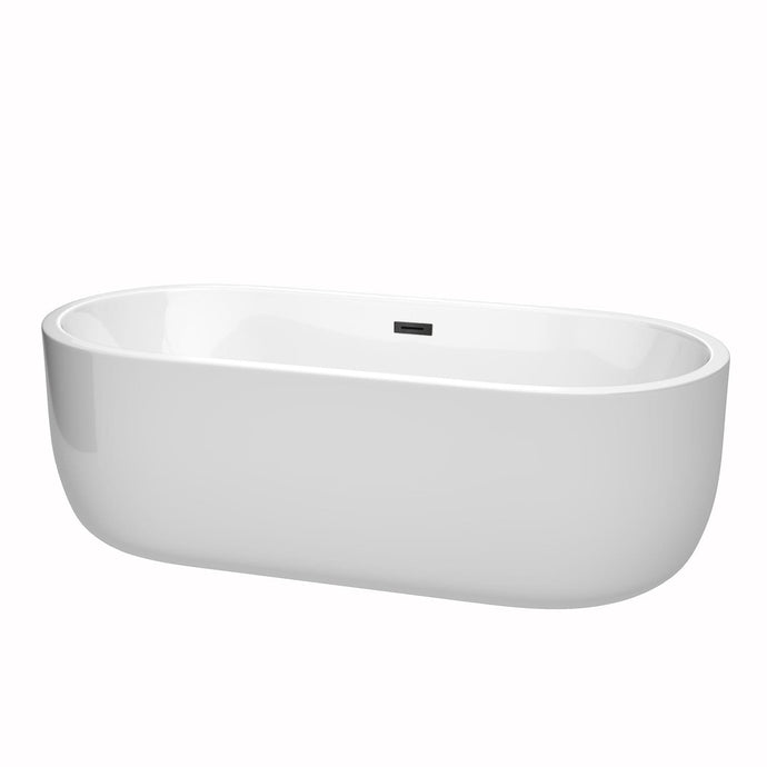 Wyndham Collection Bathtub Wyndham Collection WCOBT101371MBTRIM Juliette 71 Inch Freestanding Bathtub in White with Matte Black Drain and Overflow Trim