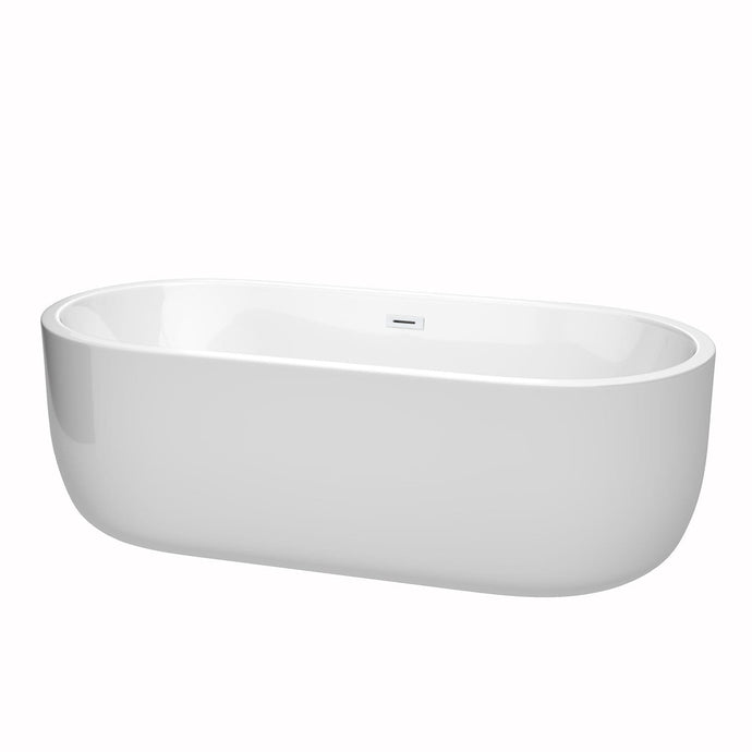 Wyndham Collection Bathtub Wyndham Collection WCOBT101371SWTRIM Juliette 71 Inch Freestanding Bathtub in White with Shiny White Drain and Overflow Trim