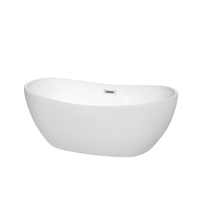 Wyndham Collection Bathtub Wyndham Collection WCOBT101460 Rebecca 60 Inch Freestanding Bathtub in White with Polished Chrome Drain and Overflow Trim