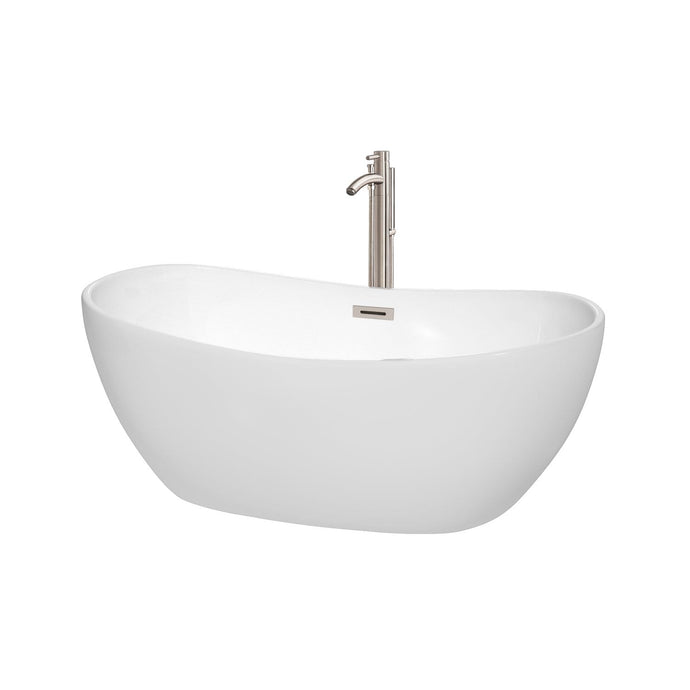 Wyndham Collection Bathtub Wyndham Collection WCOBT101460ATP11BN Rebecca 60 Inch Freestanding Bathtub in White with Floor Mounted Faucet, Drain and Overflow Trim in Brushed Nickel