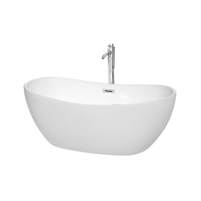 Wyndham Collection Bathtub Wyndham Collection WCOBT101460ATP11PC Rebecca 60 Inch Freestanding Bathtub in White with Floor Mounted Faucet, Drain and Overflow Trim in Polished Chrome