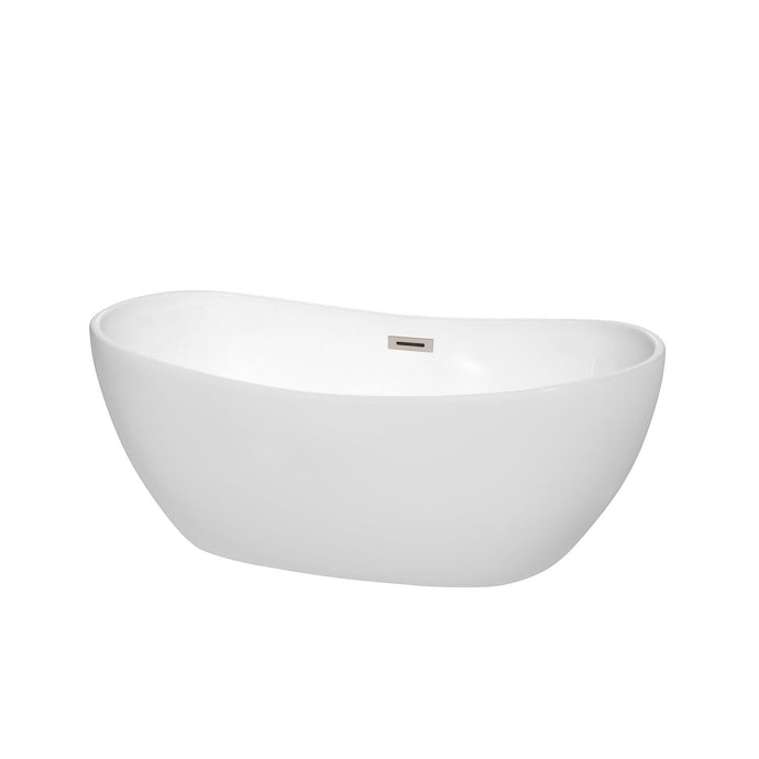 Wyndham Collection Bathtub Wyndham Collection WCOBT101460BNTRIM Rebecca 60 Inch Freestanding Bathtub in White with Brushed Nickel Drain and Overflow Trim