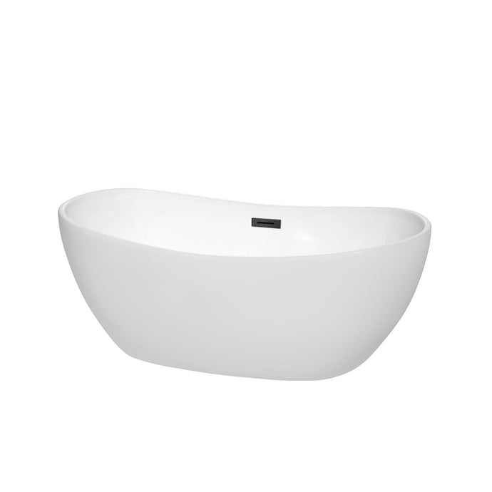 Wyndham Collection Bathtub Wyndham Collection WCOBT101460MBTRIM Rebecca 60 Inch Freestanding Bathtub in White with Matte Black Drain and Overflow Trim