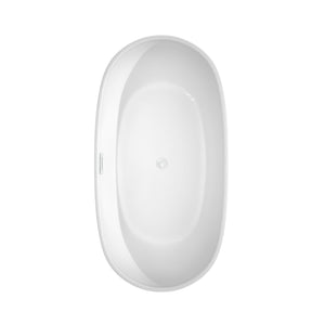 Wyndham Collection Bathtub Wyndham Collection WCOBT101460SWTRIM Rebecca 60 Inch Freestanding Bathtub in White with Shiny White Drain and Overflow Trim