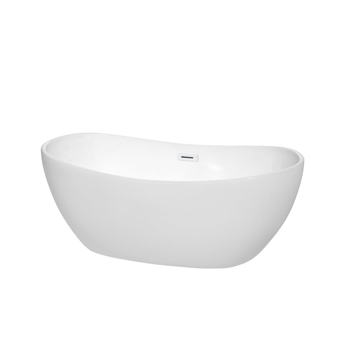 Wyndham Collection Bathtub Wyndham Collection WCOBT101460SWTRIM Rebecca 60 Inch Freestanding Bathtub in White with Shiny White Drain and Overflow Trim