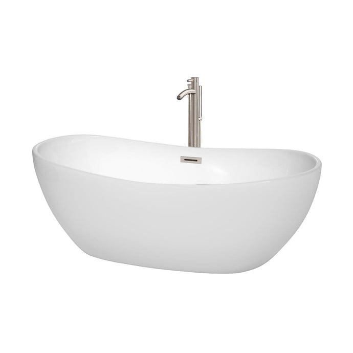 Wyndham Collection Bathtub Wyndham Collection WCOBT101465ATP11BN Rebecca 65 Inch Freestanding Bathtub in White with Floor Mounted Faucet, Drain and Overflow Trim in Brushed Nickel