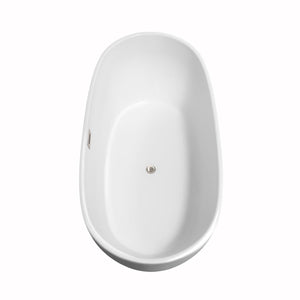 Wyndham Collection Bathtub Wyndham Collection WCOBT101465ATP11BN Rebecca 65 Inch Freestanding Bathtub in White with Floor Mounted Faucet, Drain and Overflow Trim in Brushed Nickel