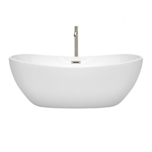 Wyndham Collection Bathtub Wyndham Collection WCOBT101465ATP11BN Rebecca 65 Inch Freestanding Bathtub in White with Floor Mounted Faucet, Drain and Overflow Trim in Brushed Nickel