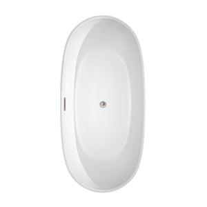 Wyndham Collection Bathtub Wyndham Collection WCOBT101465ATP11BN Rebecca 65 Inch Freestanding Bathtub in White with Floor Mounted Faucet, Drain and Overflow Trim in Brushed Nickel