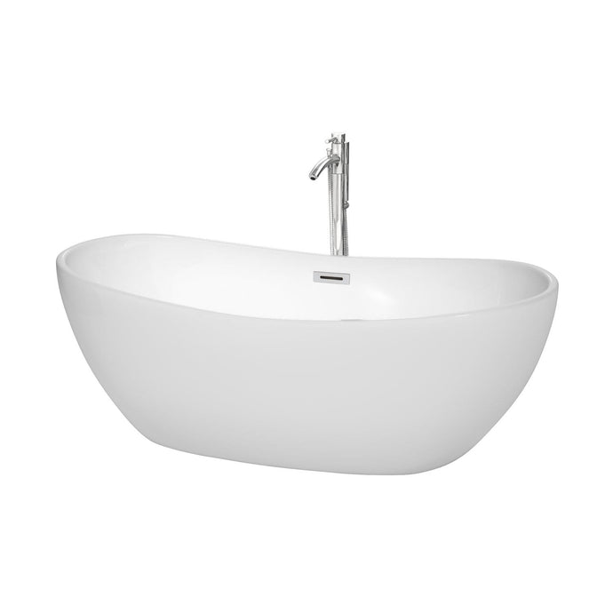 Wyndham Collection Bathtub Wyndham Collection WCOBT101465ATP11PC Rebecca 65 Inch Freestanding Bathtub in White with Floor Mounted Faucet, Drain and Overflow Trim in Polished Chrome
