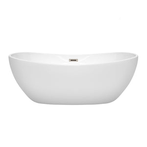 Wyndham Collection Bathtub Wyndham Collection WCOBT101465BNTRIM Rebecca 65 Inch Freestanding Bathtub in White with Brushed Nickel Drain and Overflow Trim