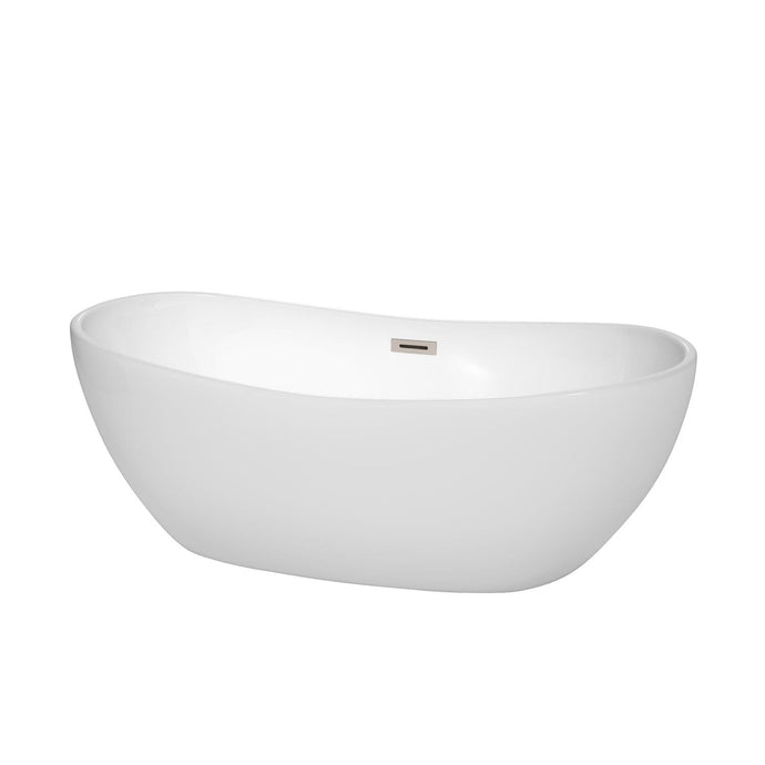 Wyndham Collection Bathtub Wyndham Collection WCOBT101465BNTRIM Rebecca 65 Inch Freestanding Bathtub in White with Brushed Nickel Drain and Overflow Trim