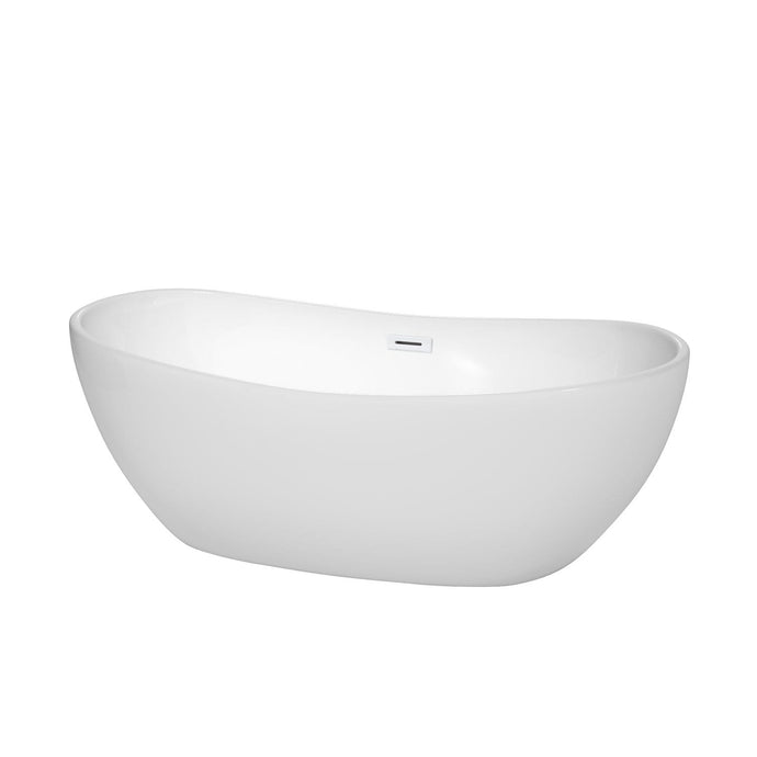 Wyndham Collection Bathtub Wyndham Collection WCOBT101465SWTRIM Rebecca 65 Inch Freestanding Bathtub in White with Shiny White Drain and Overflow Trim