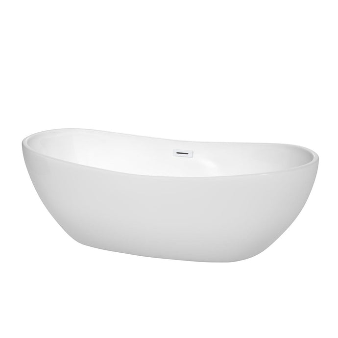 Wyndham Collection Bathtub Wyndham Collection WCOBT101470SWTRIM Rebecca 70 Inch Freestanding Bathtub in White with Shiny White Drain and Overflow Trim