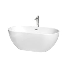 Load image into Gallery viewer, Wyndham Collection Bathtub Wyndham Collection WCOBT200060ATP11PC Brooklyn 60 Inch Freestanding Bathtub in White with Floor Mounted Faucet, Drain and Overflow Trim in Polished Chrome