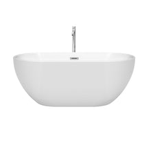 Load image into Gallery viewer, Wyndham Collection Bathtub Wyndham Collection WCOBT200060ATP11PC Brooklyn 60 Inch Freestanding Bathtub in White with Floor Mounted Faucet, Drain and Overflow Trim in Polished Chrome