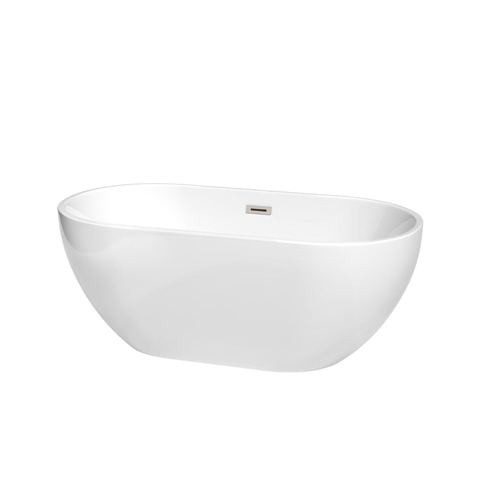 Wyndham Collection Bathtub Wyndham Collection WCOBT200060BNTRIM Brooklyn 60 Inch Freestanding Bathtub in White with Brushed Nickel Drain and Overflow Trim