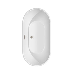 Wyndham Collection Bathtub Wyndham Collection WCOBT200060BNTRIM Brooklyn 60 Inch Freestanding Bathtub in White with Brushed Nickel Drain and Overflow Trim