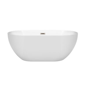 Wyndham Collection Bathtub Wyndham Collection WCOBT200060BNTRIM Brooklyn 60 Inch Freestanding Bathtub in White with Brushed Nickel Drain and Overflow Trim