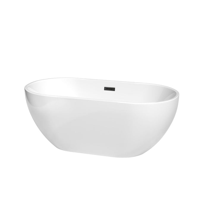 Wyndham Collection Bathtub Wyndham Collection WCOBT200060MBTRIM Brooklyn 60 Inch Freestanding Bathtub in White with Matte Black Drain and Overflow Trim