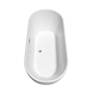Wyndham Collection Bathtub Wyndham Collection WCOBT200067ATP11BN Brooklyn 67 Inch Freestanding Bathtub in White with Floor Mounted Faucet, Drain and Overflow Trim in Brushed Nickel