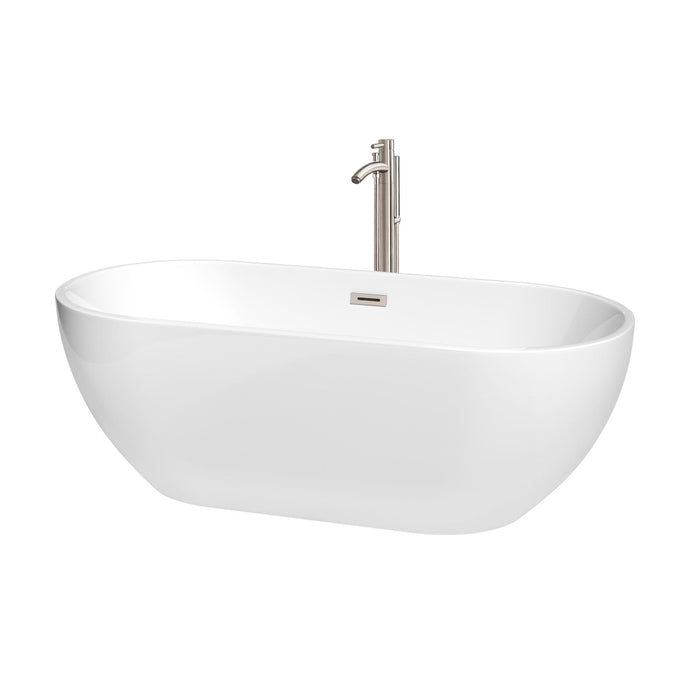 Wyndham Collection Bathtub Wyndham Collection WCOBT200067ATP11BN Brooklyn 67 Inch Freestanding Bathtub in White with Floor Mounted Faucet, Drain and Overflow Trim in Brushed Nickel