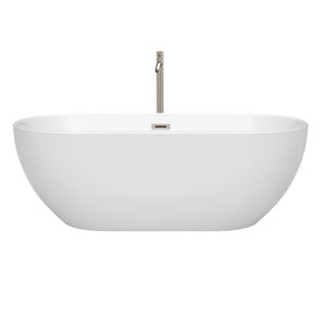 Wyndham Collection Bathtub Wyndham Collection WCOBT200067ATP11BN Brooklyn 67 Inch Freestanding Bathtub in White with Floor Mounted Faucet, Drain and Overflow Trim in Brushed Nickel