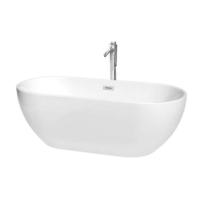 Wyndham Collection Bathtub Wyndham Collection WCOBT200067ATP11PC Brooklyn 67 Inch Freestanding Bathtub in White with Floor Mounted Faucet, Drain and Overflow Trim in Polished Chrome