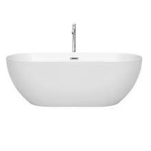 Load image into Gallery viewer, Wyndham Collection Bathtub Wyndham Collection WCOBT200067ATP11PC Brooklyn 67 Inch Freestanding Bathtub in White with Floor Mounted Faucet, Drain and Overflow Trim in Polished Chrome